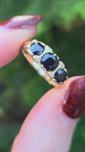 Load and play video in Gallery viewer, 6311 Vintage: 18ct Gold French Blue Sapphires Trilogy Diamonds Ring- Date-Mark 1973
