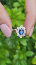 Load and play video in Gallery viewer, 8096: Vintage Exceptional: 18ct White Gold Ceylon Blue Sapphire Diamonds Cocktail Ring- the presence of beauty
