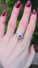 Load and play video in Gallery viewer, 2821- Vintage 14ct White Gold  Ruby Natural Sparkling Diamonds (1.58ct) Cluster Ring
