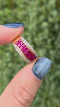 Cargar y reproducir el video en el visor de la galería, 2339: Vintage: 18ct Gold Rubies Diamonds Dress Ring- Vibrant Rubies Sparkling Diamonds
