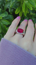 Load and play video in Gallery viewer, 9048: Vintage &amp; Old: Substantial Platinum Ruby (5ct) Diamonds Signet Ring- a proper statement piece
