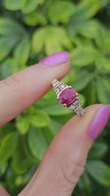 Load and play video in Gallery viewer, 0795: Vintage: 14ct Gold Rubies Baguette Diamonds Dress Ring- lovely symmetry
