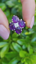 Load and play video in Gallery viewer, A9073: Vintage: 18ct Gold Rich Purple Amethyst Full Cut Diamond Geometric Set Ring- Exquisite
