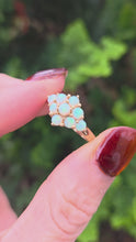Load and play video in Gallery viewer, 2539: Vintage Petite 9 Cabochon Cut White Opals Flower Head Ring
