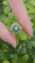 Load and play video in Gallery viewer, 0131: Vintage: 18ct Gold Emeralds Diamonds Flower Head Ring - sparkling symmetry
