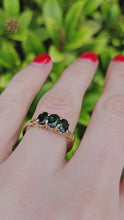 Load and play video in Gallery viewer, 1322: Vintage: Rare 9ct Gold Green Garnet Trilogy Ring lovely cut and colours
