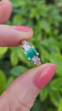 Load and play video in Gallery viewer, 8327: Vintage: Platinum Emerald Cut Emerald Princess Cut Diamonds Ring
