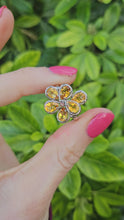 Load and play video in Gallery viewer, 0673: Vintage: Rare 14ct Gold 6 Citrines Almandine Garnet Floral Cocktail Ring- striking colours
