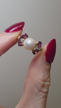Load and play video in Gallery viewer, 2640: Vintage 9ct Gold Pearl, Almandine, Garnets Diamonds Dress Ring
