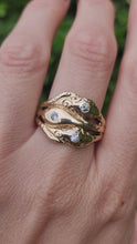 Load and play video in Gallery viewer, 6109 Vintage: Statement 9ct Gold Diamonds Three Heads Snake Ring
