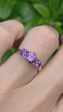 Load and play video in Gallery viewer, Vintage: 9ct Gold Purple Amethyst Trilogy Dress/Stacker Ring
