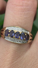 Load and play video in Gallery viewer, 2018: Vintage: 9ct Gold Violet Blue Iolites 14 Diamonds Dress Ring- a beauty
