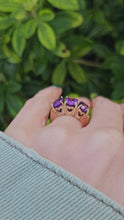 Load and play video in Gallery viewer, 0647: Vintage: Statement 9ct Gold Violet Amethysts Trilogy- Date-Mark 1974
