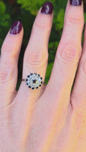 Load and play video in Gallery viewer, 2511- Vintage: 18ct White Gold 13 Sapphires 8 Natural Sparkling Diamonds Cluster Ring- From 1975
