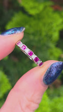 Load and play video in Gallery viewer, 2410: Vintage 18ct Whit Gold Rubies Diamonds Stacker/ Half- Eternity Ring

