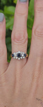 Load and play video in Gallery viewer, 1802: Vintage: 18ct Gold French Blue Sapphirea Diamonds Trilogy Ring - a substantial sparkling beauty.
