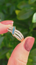 Load and play video in Gallery viewer, 1895: Vintage: 9ct Gold Blue &amp; White Diamonds Openwork Dress Ring- 50 natural sparkling diamonds
