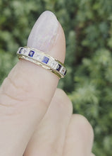 Load and play video in Gallery viewer, Vintage: 9ct Gold 11 Cornflower Blue Sapphires White Sapphires Eternity Ring- From 1974
