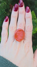 Load and play video in Gallery viewer, 2944: Rare 9ct Gold Intaglio  Carved Orange Carnelian Ring- From 1944
