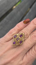 Load and play video in Gallery viewer, 6294 Vintage: 14ct Gold Purple Amethysts Openwork Geometric Set Cocktail Ring
