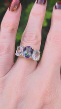 Load and play video in Gallery viewer, 6338 Vintage: Statement: 9ct Gold Caribbean Topaz Glacier Topaz Trilogy Ring

