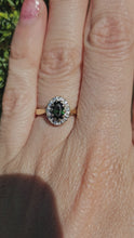 Load and play video in Gallery viewer, 1509: Vintage: 18ct Gold Green Garnet Diamonds Halo Cluster Ring- From 1972
