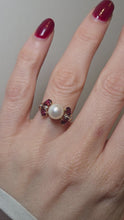 Load and play video in Gallery viewer, 2640: Vintage 9ct Gold Pearl, Almandine, Garnets Diamonds Dress Ring
