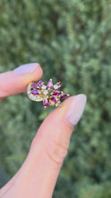 Cargar y reproducir el video en el visor de la galería, 2453 Vintage: 14ct Gold Rubies Diamonds Floral Cluster Ring- From 1972
