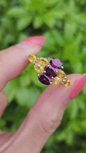 Load and play video in Gallery viewer, 7700: Vintage: 9ct Gold Yellow Sapphires Mulberry Purple Tourmalines Cocktail Ring- WOW
