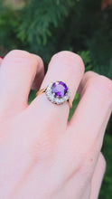 Load and play video in Gallery viewer, 0405: Vintage: 18ct Gold &amp; Deep Purple Amethyst 12 Diamonds Cluster Ring
