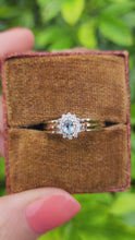 Load and play video in Gallery viewer, 0326: Vintage: 9ct Gold Blue Aquamarine 12 Diamonds Daisy Ring- sparkling beauty
