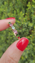 Load and play video in Gallery viewer, 1578: Vintage: 9ct Gold Aquamarine, Tsavorites, Rubellites Stacker Ring- rare, perfectly paired
