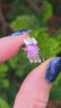 Load and play video in Gallery viewer, 0025:  Vintage: 18ct Gold Pink Sapphire Diamonds Geometric Set Cocktail Ring-
