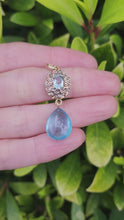 Load and play video in Gallery viewer, A9034: Vintage Beautiful Blue Aquamarines Diamonds pendulum Pendant- 12 Carats of Aquamarine- simply gorgeous
