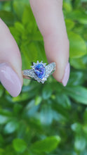 Load and play video in Gallery viewer, 8133: Vintage: 9crt White Gold Vibrant Blue Tanzanite 20 Diamonds Dress Ring- lovely combination
