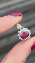 Load and play video in Gallery viewer, 6335 Vintage; 18ct White Gold Ruby (1.1ct) Diamonds (0.73ct) Ring
