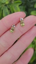 Load and play video in Gallery viewer, 0718: Vintage: 9ct Gold Peridot Stud Earrings- lovely cut and colours
