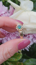 Load and play video in Gallery viewer, 7134:Vintage &amp; Old: 18ct Mixed Gold Emerald 12 Diamonds Dress Ring- Rare example
