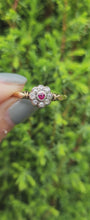 Cargar y reproducir el video en el visor de la galería, 6067-Antique: 18ct Gold Platinum Set Ruby 8 Diamonds Flower Head Ring- over 100 years old
