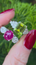 Load and play video in Gallery viewer, 1805: Vintage: Platinum Emerald Cut Peridot Diamonds Ring
