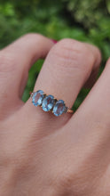 Load and play video in Gallery viewer, 6127: Vintage: 18ct Gold Blue Aquamarines Baguette Cut Diamonds Dress Ring- eye candy
