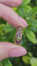 Load and play video in Gallery viewer, 8199: Vintage: 9ct Gold Pink Spinels Peridot Stacker/ Dress Ring
