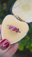 Load and play video in Gallery viewer, 2540- Vintage: 9ct Gold Purple Amethyst Diamonds Trilogy Ring
