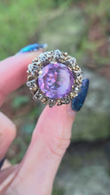 Load and play video in Gallery viewer, 2687: Vintage &amp; Rare 14ct Gold Colour Change Purple Sapphire 10 Diamonds Cocktail Ring
