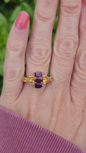 Load and play video in Gallery viewer, 7700: Vintage: 9ct Gold Yellow Sapphires Mulberry Purple Tourmalines Cocktail Ring- WOW
