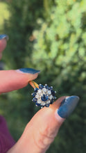 Load and play video in Gallery viewer, Vintage 18ct Gold 13 Blue Sapphires 8 Natural Diamonds Flower Head ring
