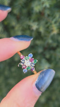 Load and play video in Gallery viewer, 6233 Vintage: 18ct Gold Rubies, Sapphires, Emeralds Diamond &quot;Snowflake&quot; Ring-From 1984
