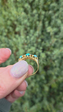 Cargar y reproducir el video en el visor de la galería, Antique: 18ct Gold Turquoises Diamonds Ring-From 1902
