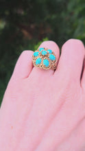 Load and play video in Gallery viewer, 2787: Vintage 9ct Gold Turquoises Cluster Cocktail Ring- From 1975

