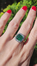 Load and play video in Gallery viewer, 1722: Vintage: 18ct Gold Emerald &amp; Diamonds Square Set Cocktail Ring- exceptional
